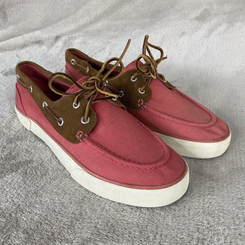 Polo Ralph Lauren Rylander Mens Loafer Slip On Size 10 Red Canvas Boat Shoe NEW